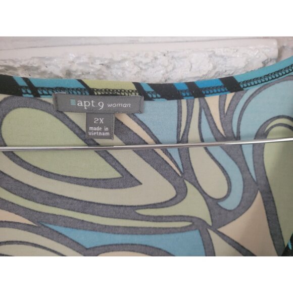 Apt 9 Women Dress 2X Plus Shirt Cap Sleeve Pullover Green Abstract WAT129E - Picture 9 of 11